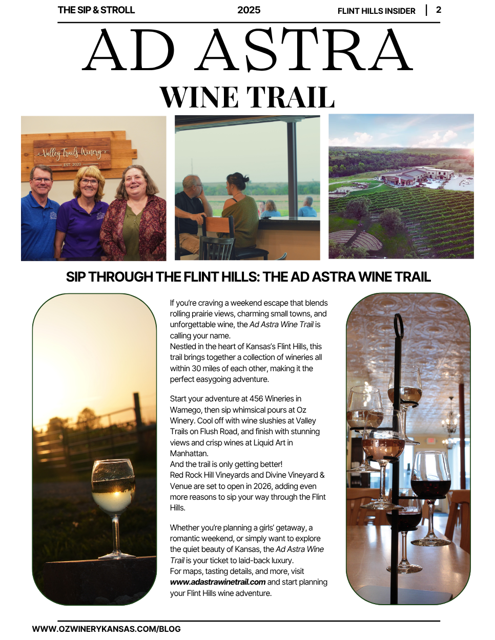 Ad Astra Wine Trail in the Flint Hills Kansas. Red, White, and Rose Wines
Wineries in Kansas.