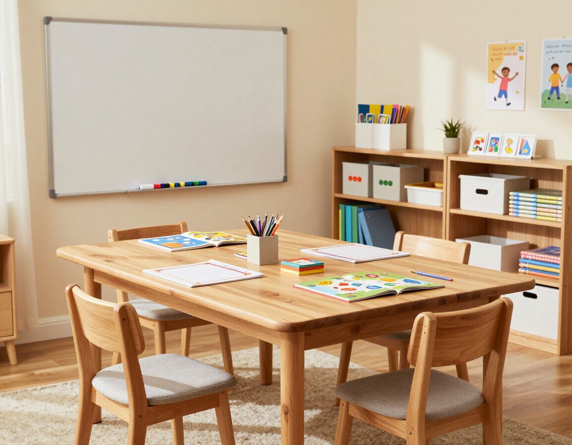 Warm tutoring room with organized learning materials