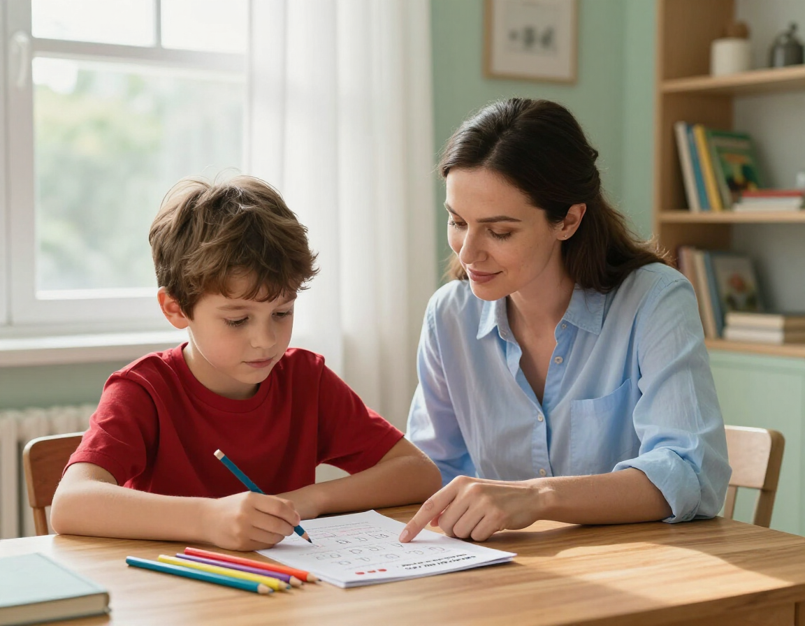One-on-one tutoring session with worksheets and pencils