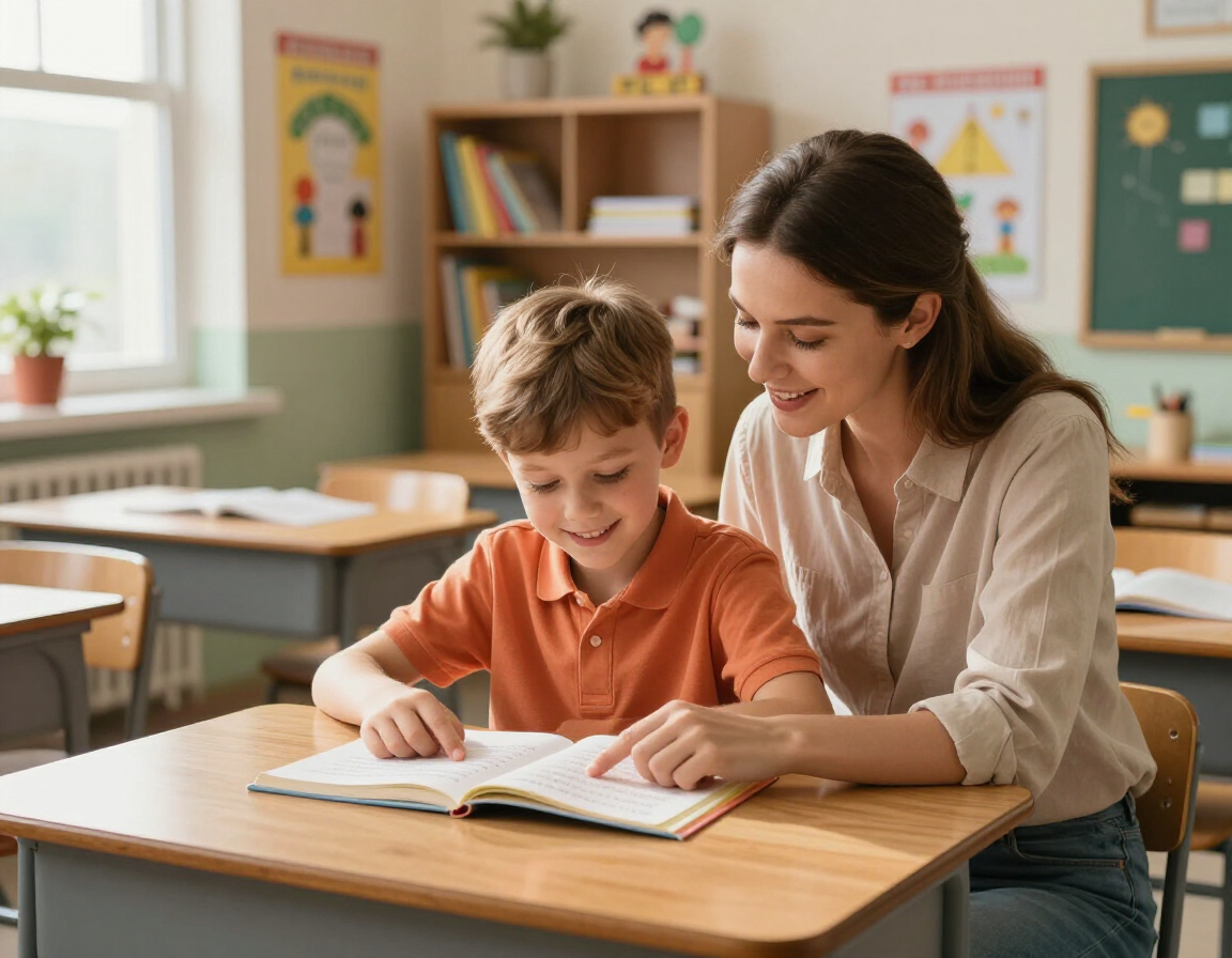 Student and tutor working together on reading practice