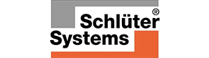 Un logo pour les systèmes Schlüter est affiché sur un fond blanc.