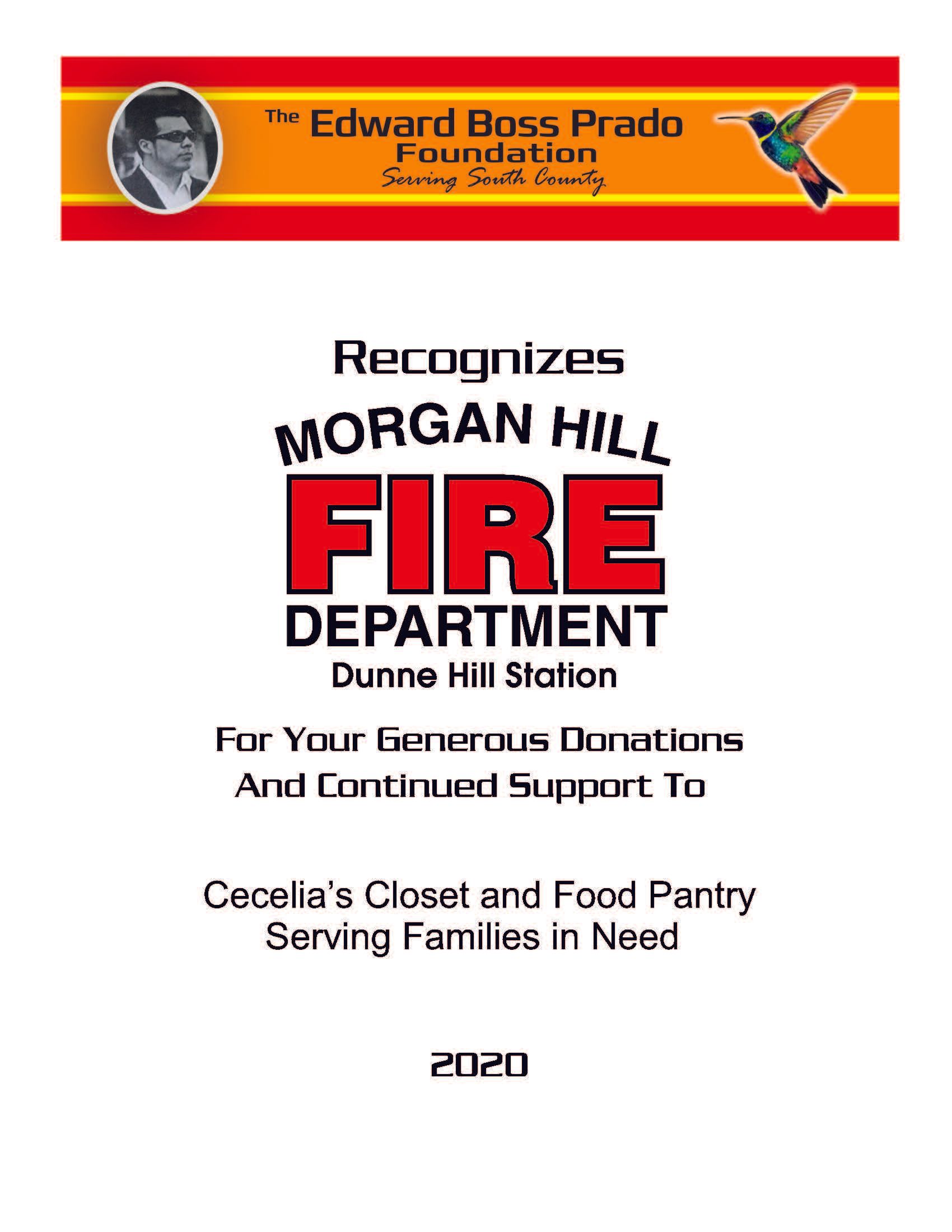 Morgan Hill Fire Dunne Hill Station recognition