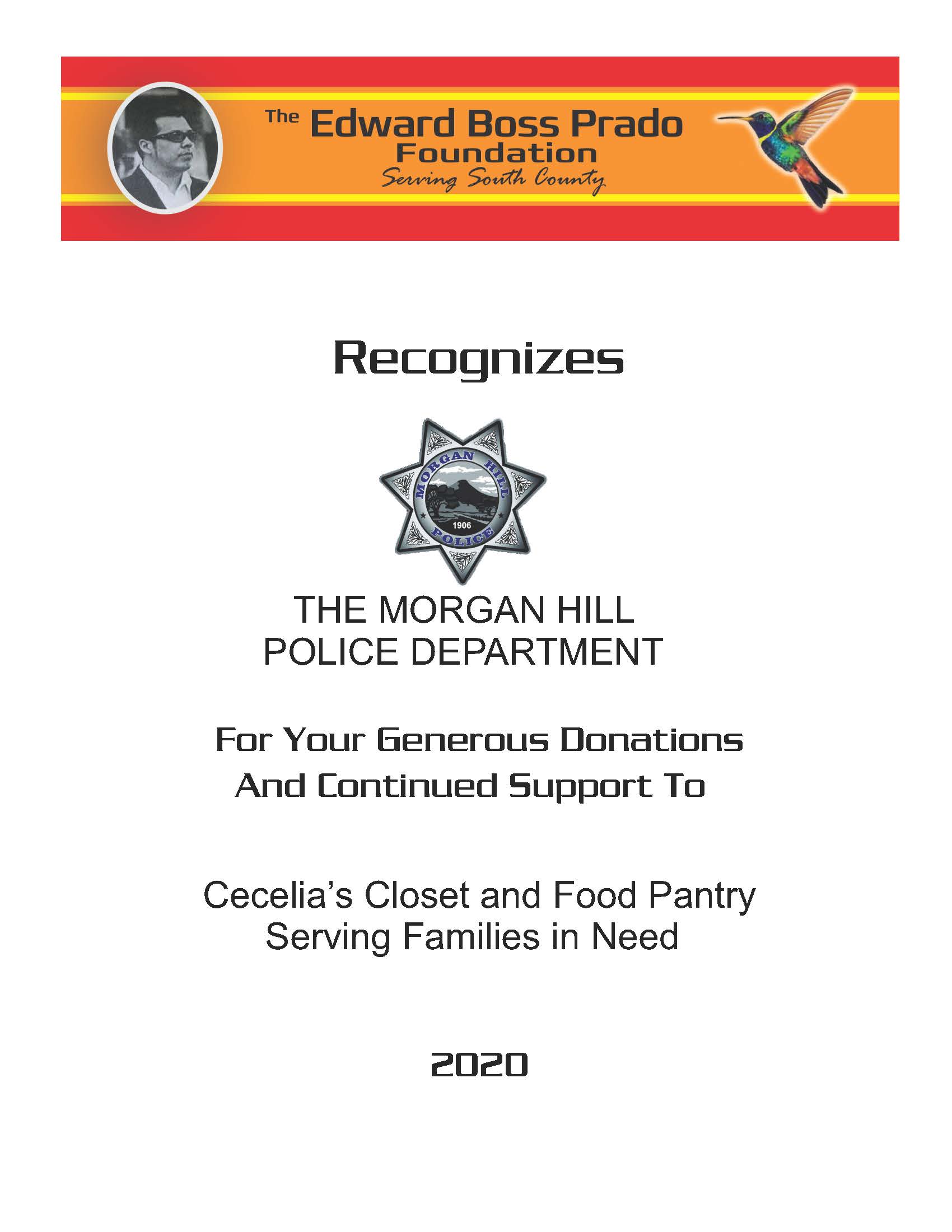 Morgan Hill Police Dept. recognition