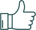 A line drawing of a hand giving a thumbs up.