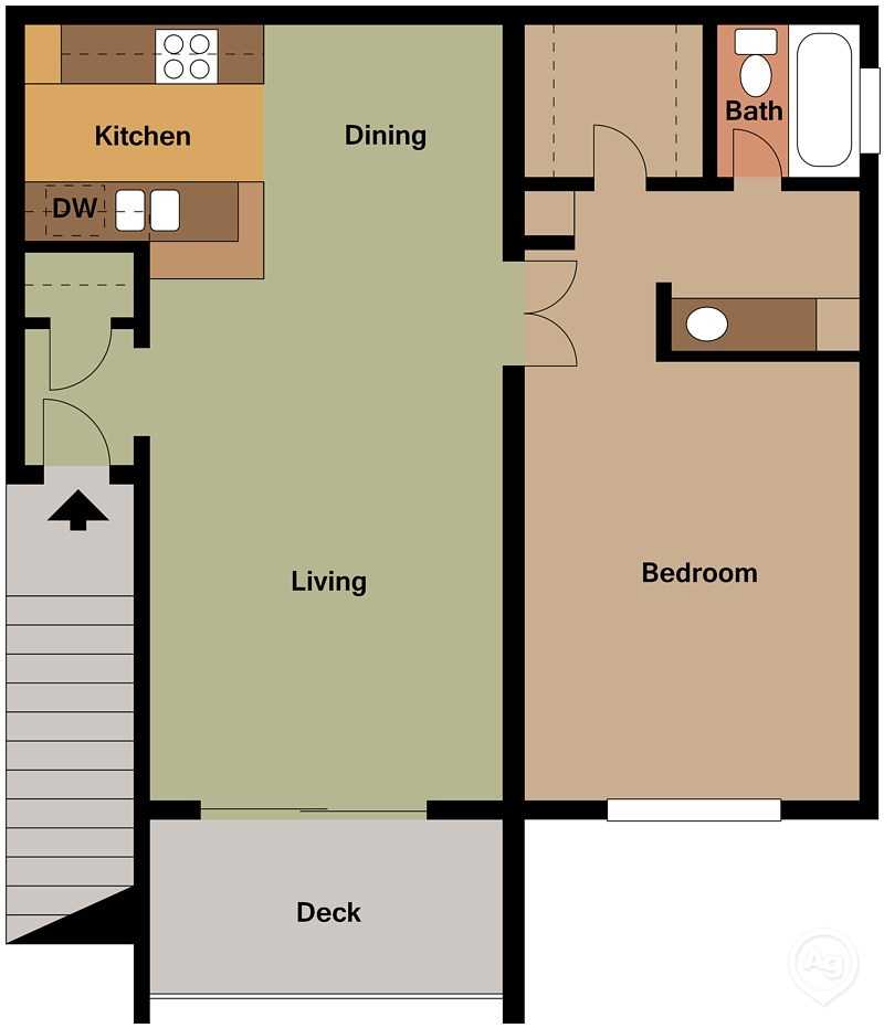 1 Bed 1 Bath Floorplan | Monterey Pines Apartments