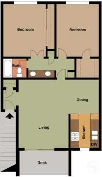 2 Beds 1 Bath Floorplan | Monterey Pines Apartments