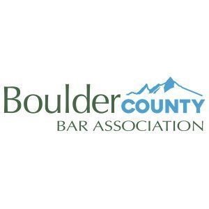 Boulder County Bar Association logo with green text and blue mountain graphic