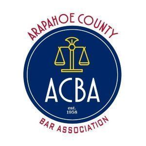 Arapahoe County Bar Association logo with scales and ACBA in a blue circle