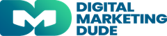 Digital Marketing Dude logo with teal and white “M” icon and blue text on white background