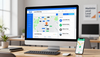 Desktop and smartphone showing a navigation app on a tidy office desk