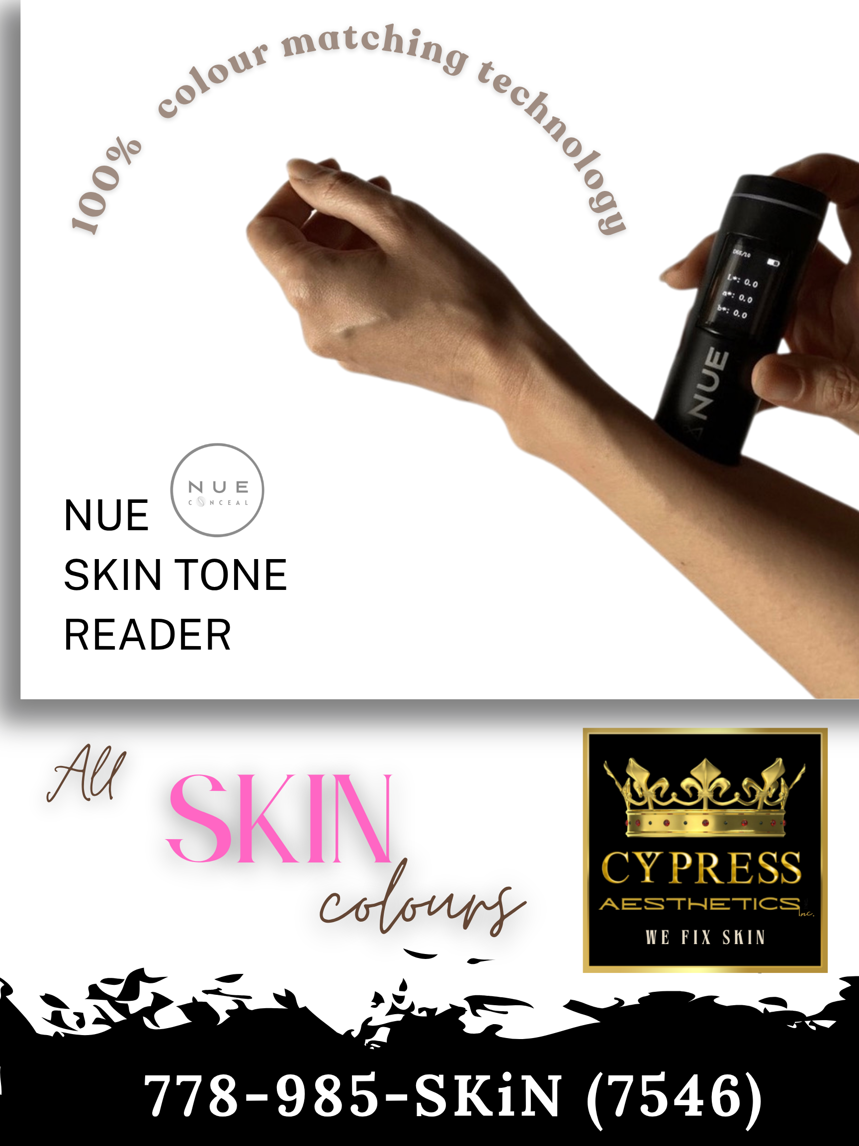 A person is applying a skin tone reader to their arm