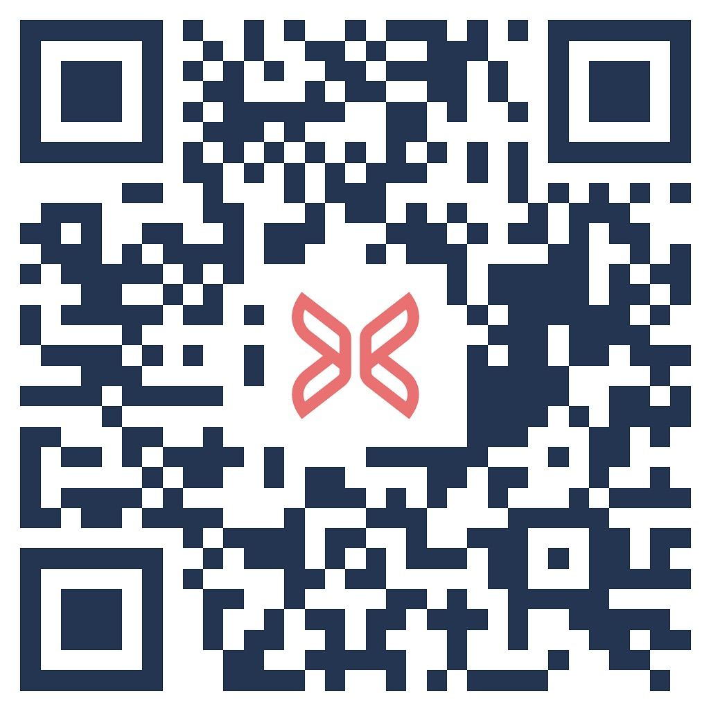 A qr code with a red butterfly in the middle.