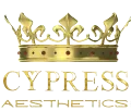 A logo for cypress aesthetics with a gold crown