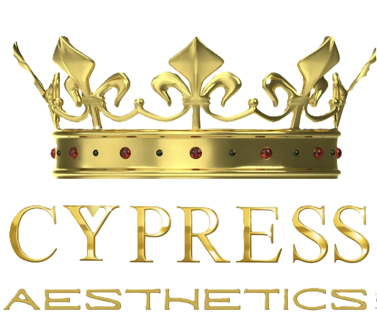 A logo for cypress aesthetics with a gold crown