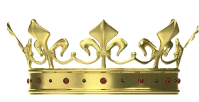 A gold crown with red stones on a white background
