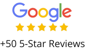 The google logo has 50 five star reviews on it.