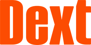 An orange dext logo on a white background