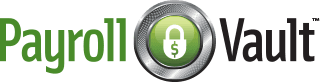 A payroll vault logo with a green padlock on it