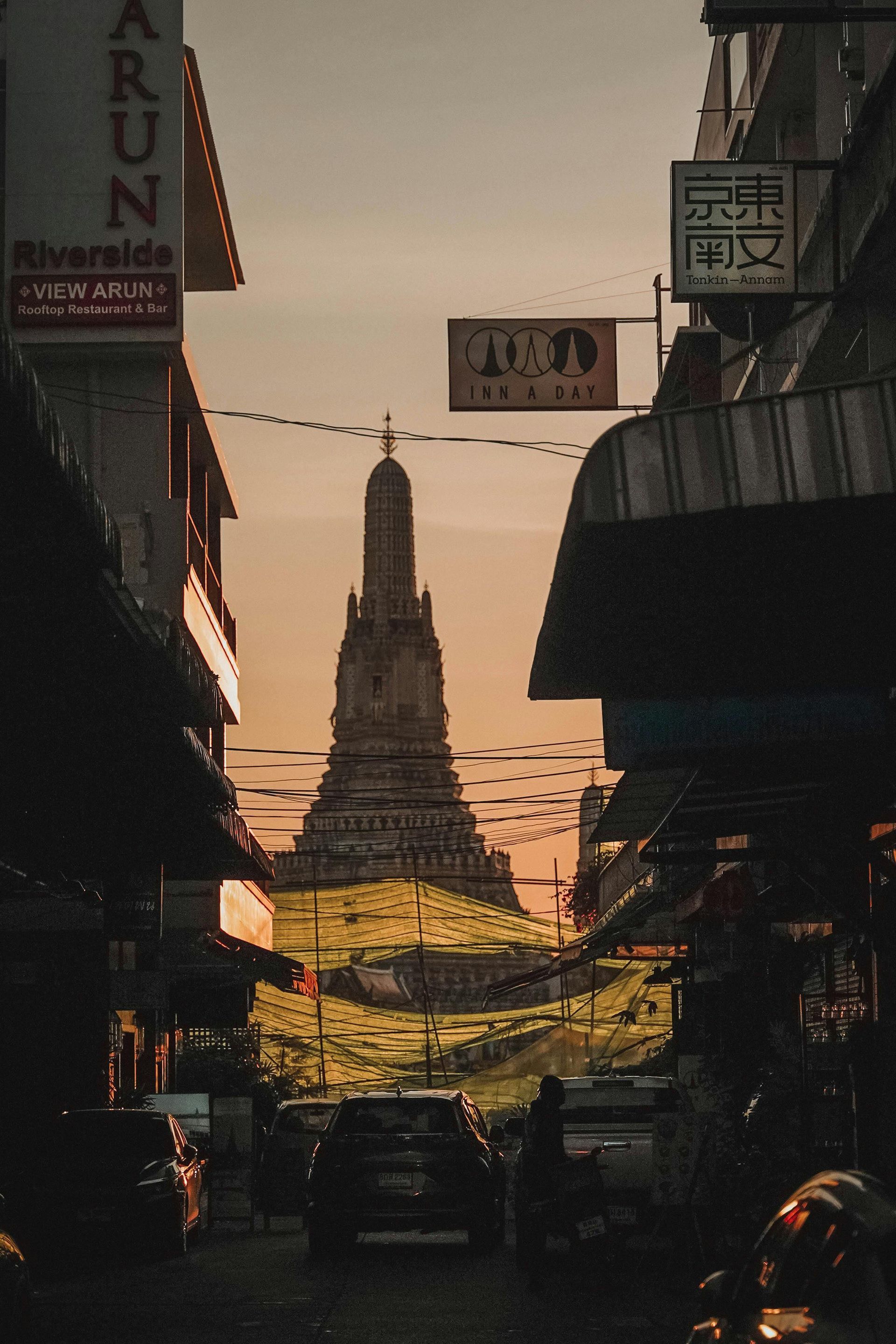 Rattanakosin viewed from the end of a city street
