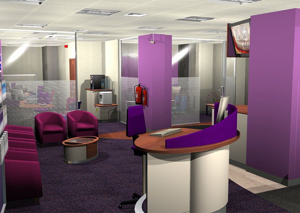 purple themed office space