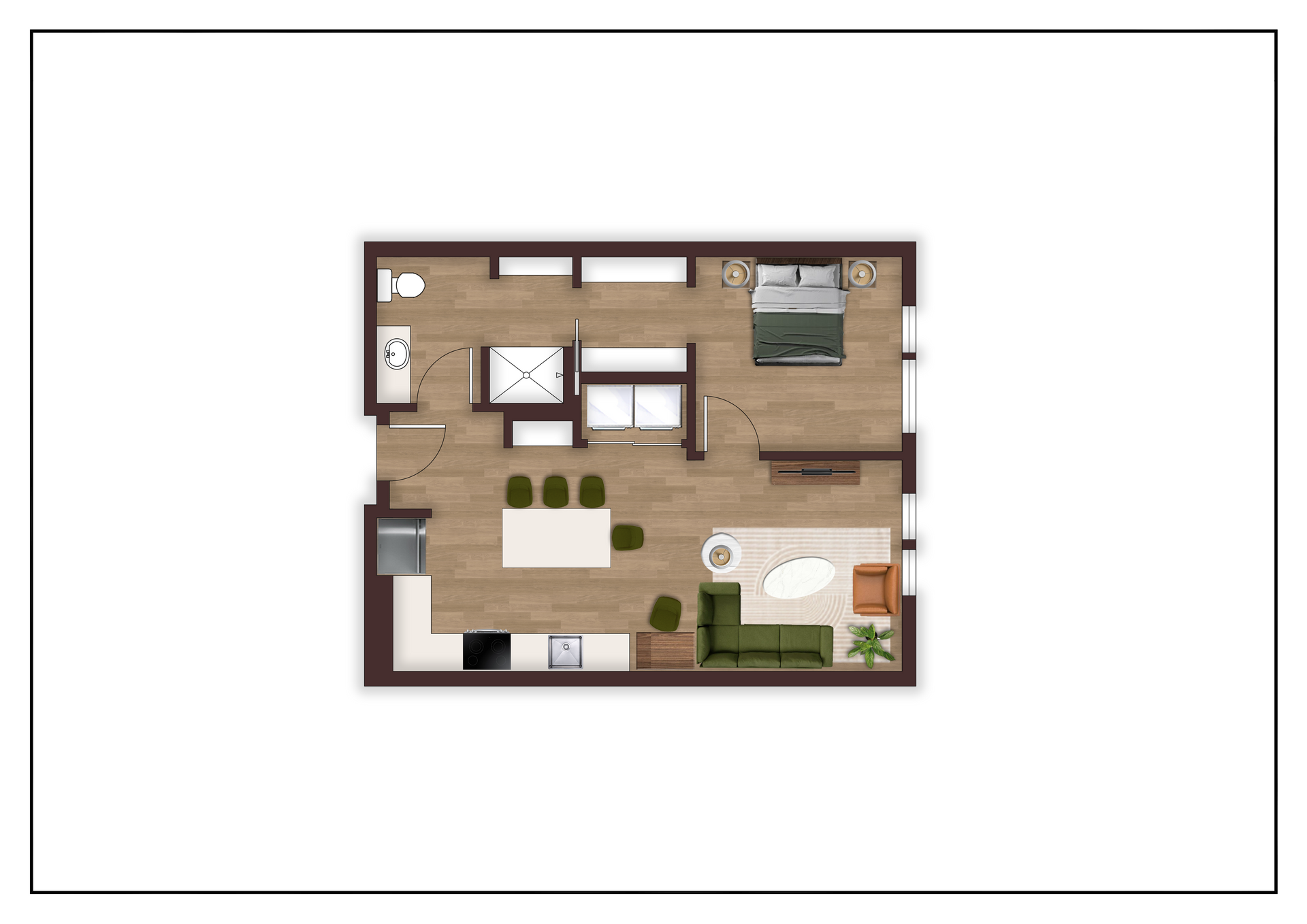 An aerial view of a floor plan of a house.