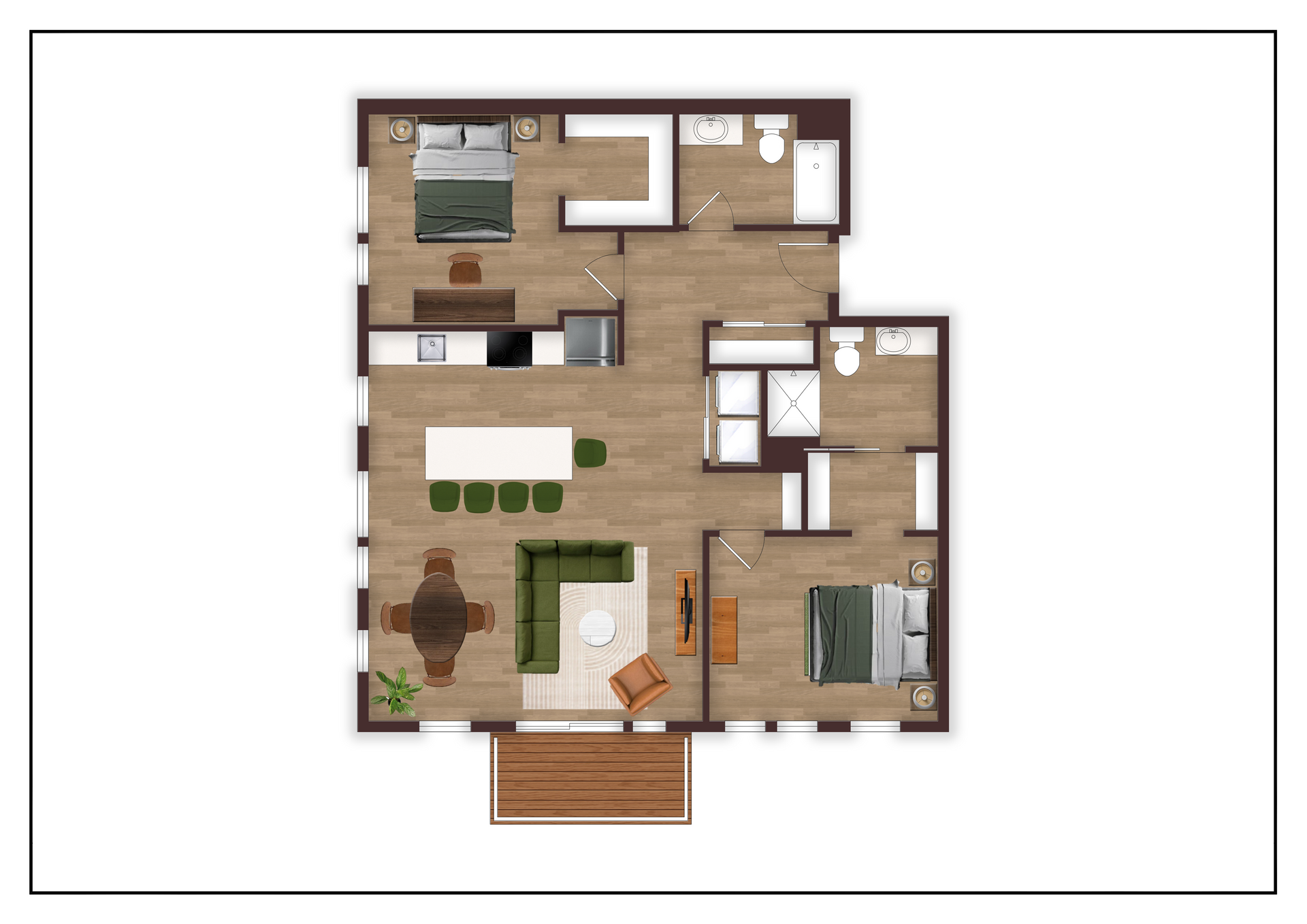 An aerial view of a floor plan of a house.