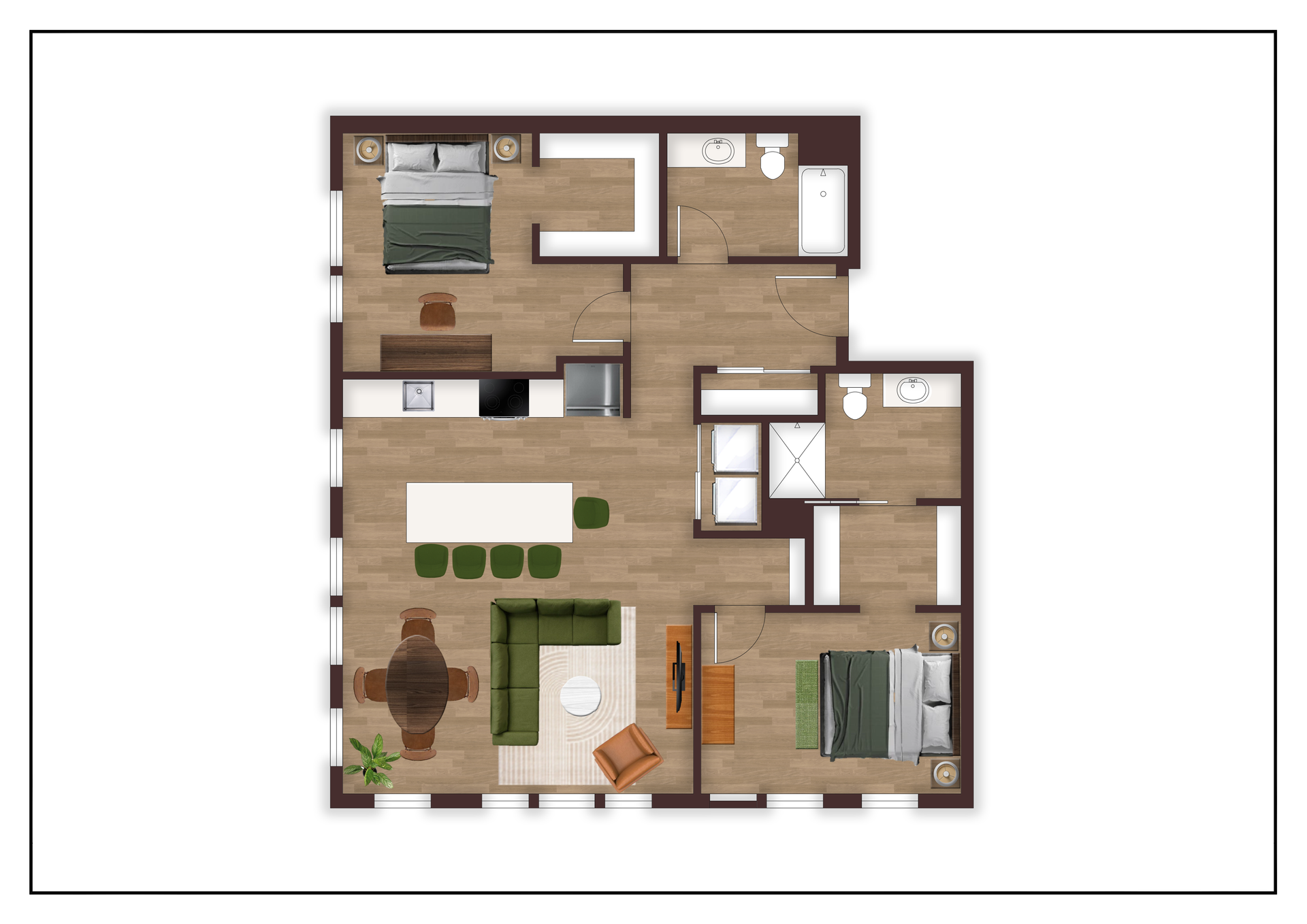 An aerial view of a floor plan of a house.