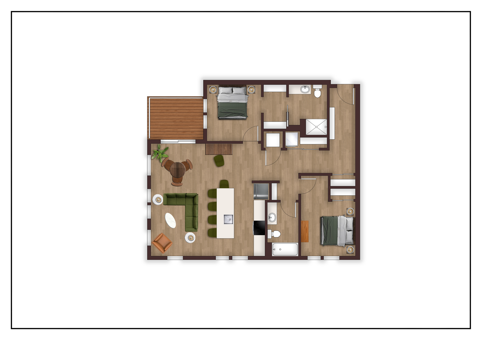 An aerial view of a floor plan of a house.