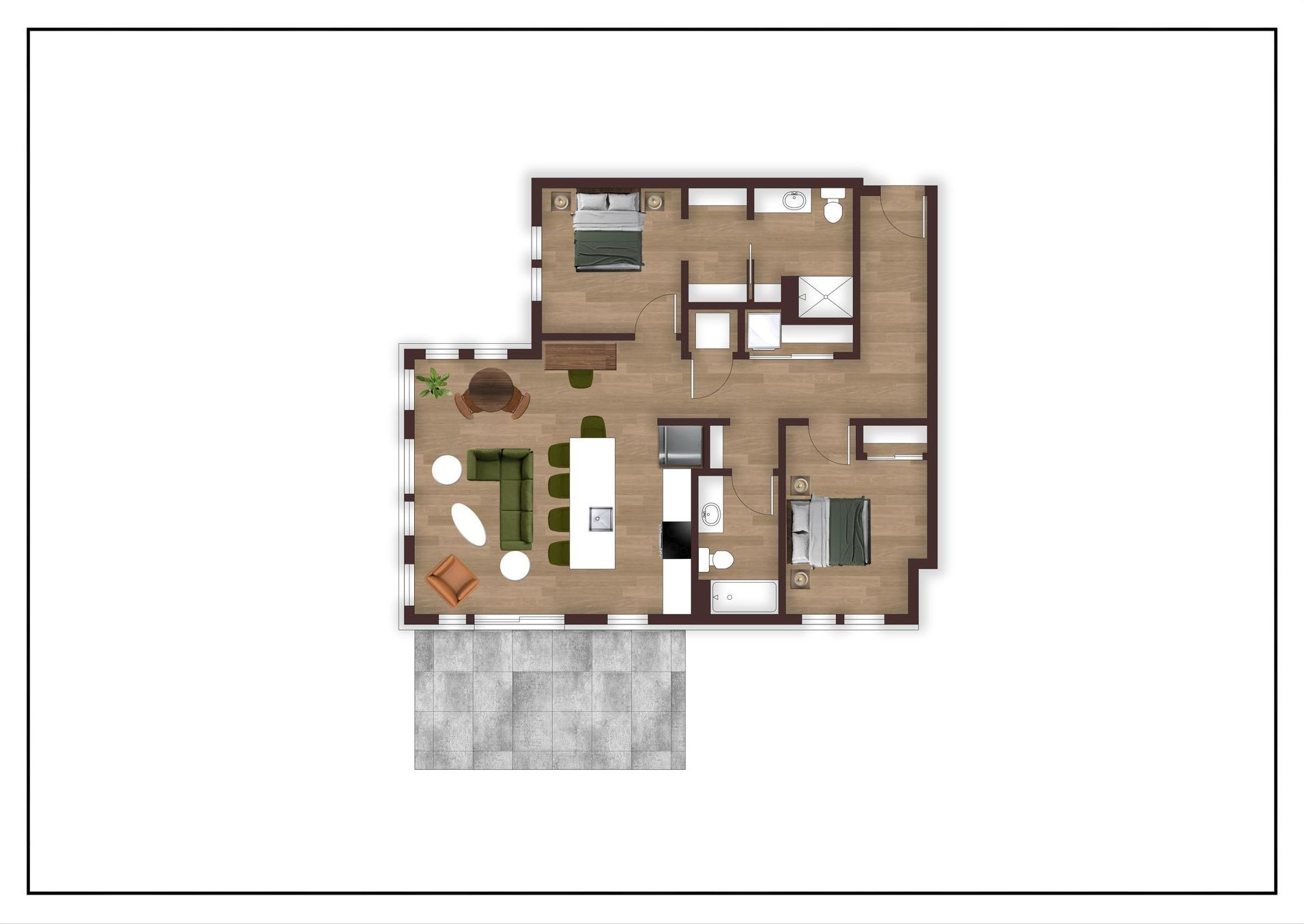 An aerial view of a floor plan of a house.