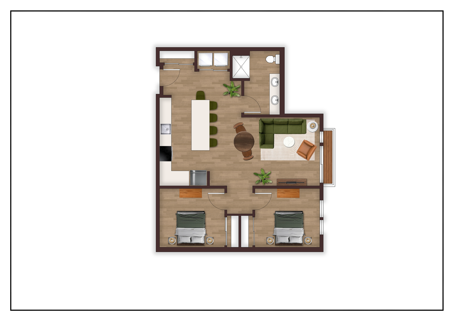 An aerial view of a floor plan of a house.