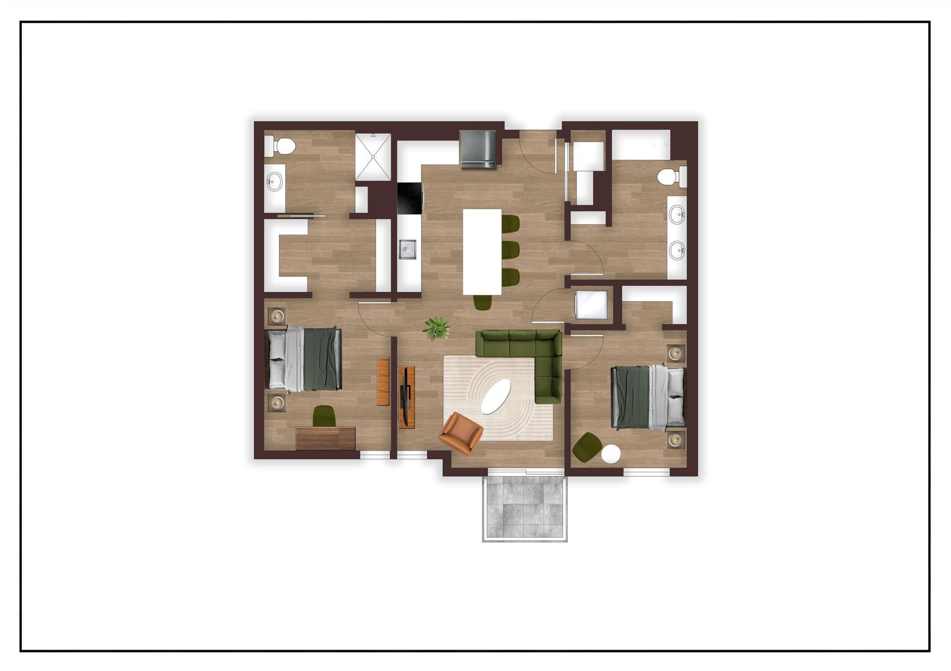An aerial view of a floor plan of a house.
