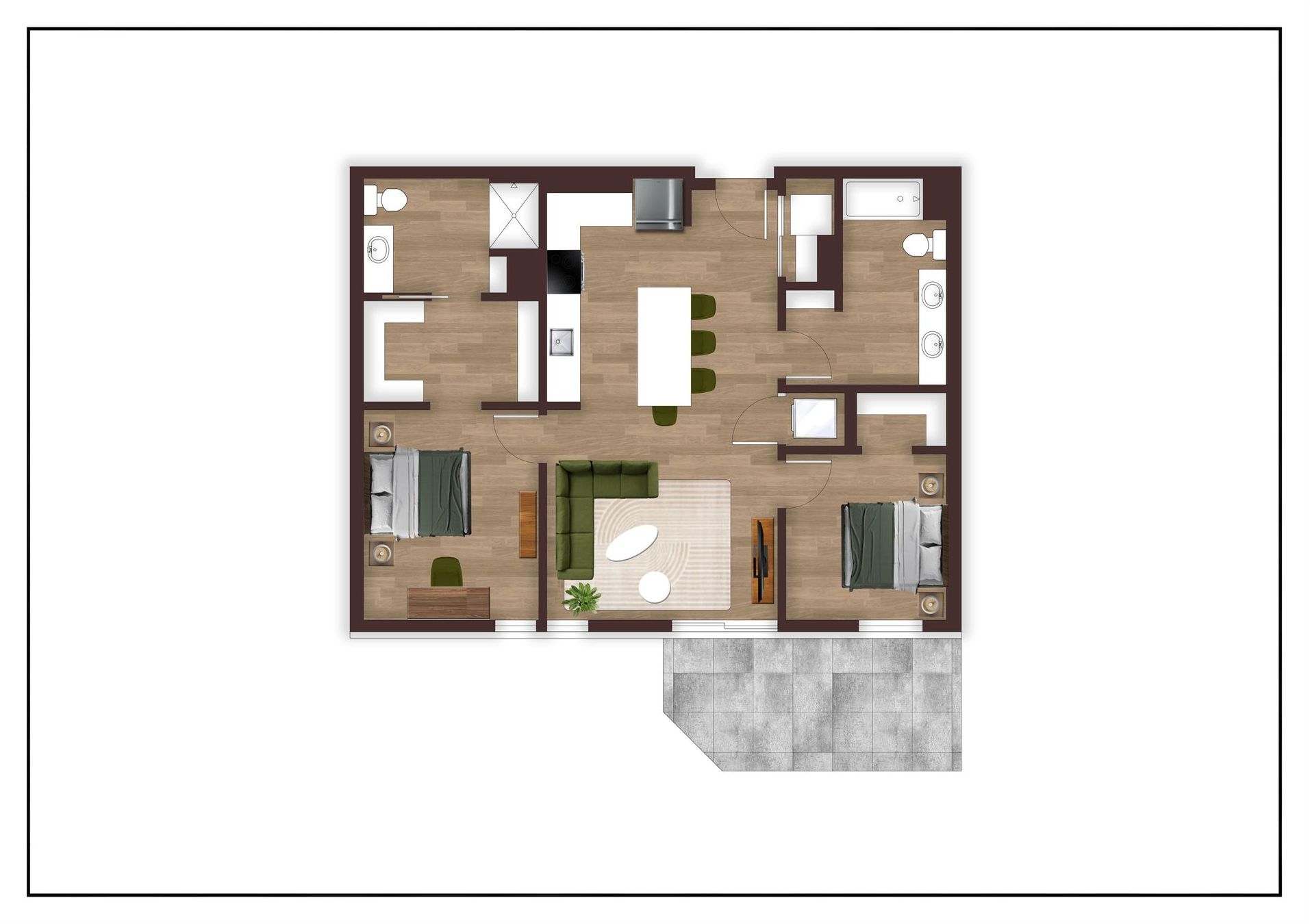 An aerial view of a floor plan of a house.
