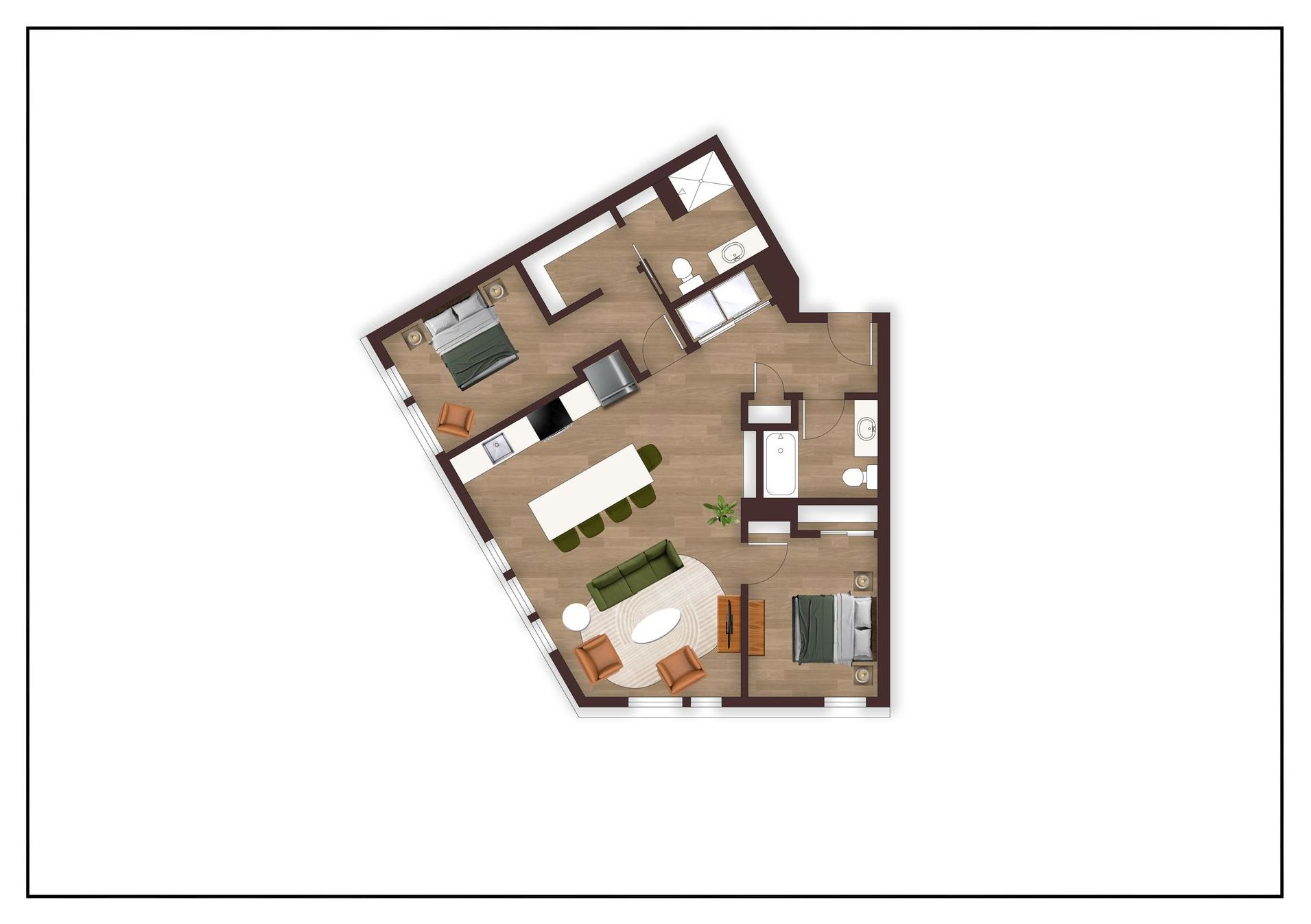 An aerial view of a floor plan of a house.