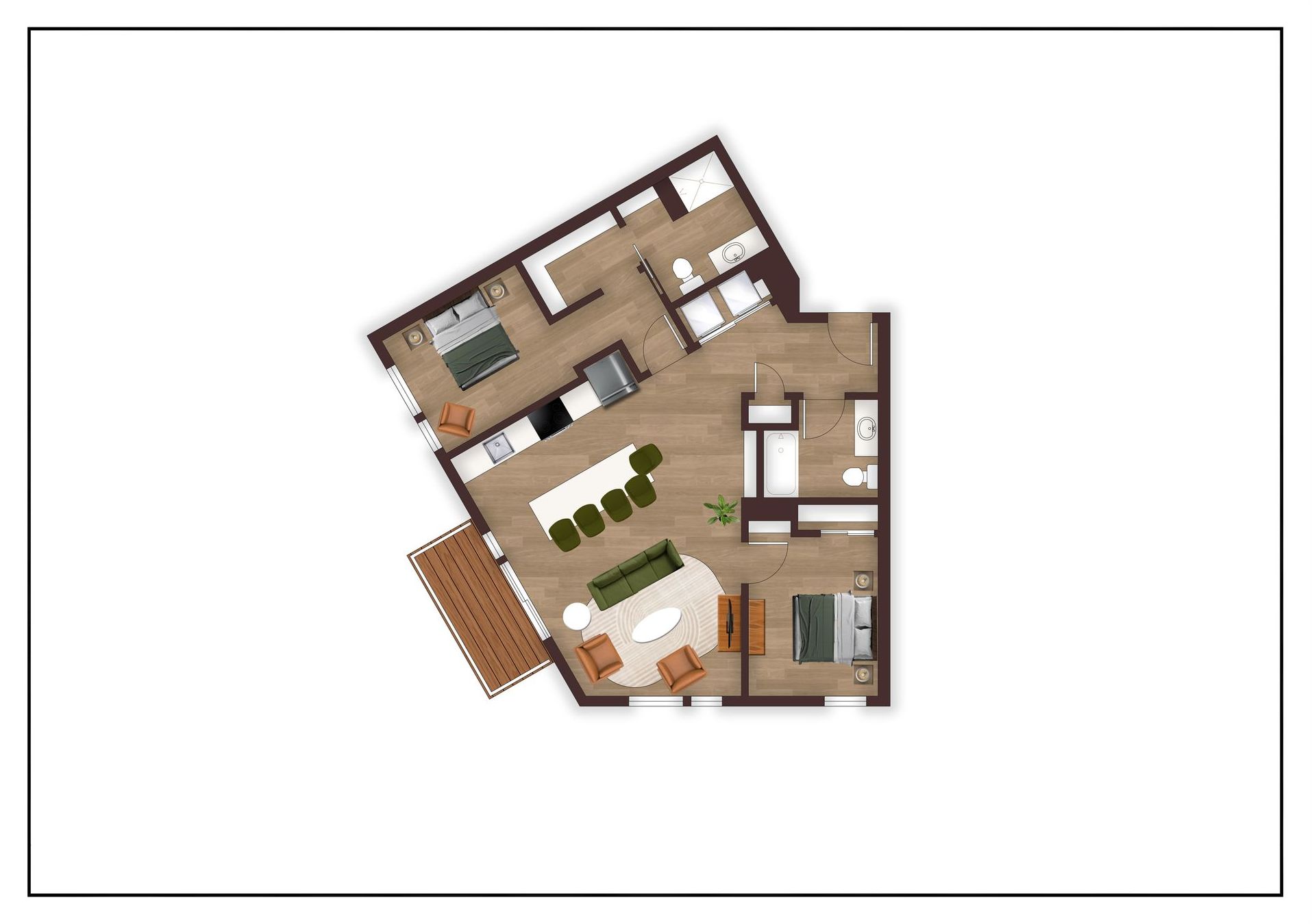 An aerial view of a floor plan of a house.