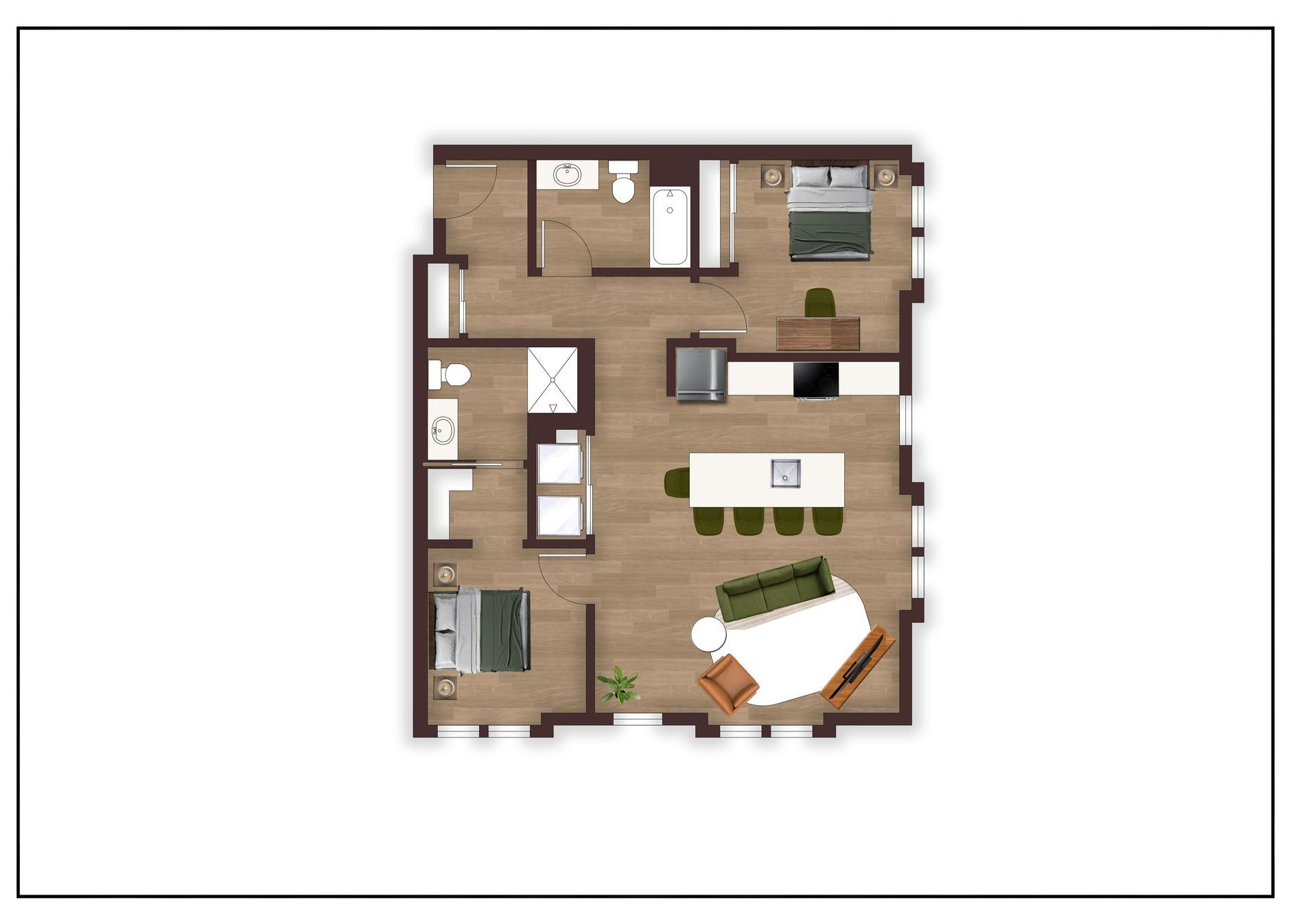 An aerial view of a floor plan of a house.