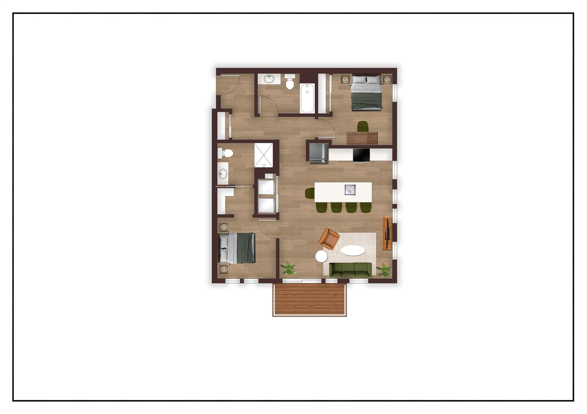 An aerial view of a floor plan of a house.