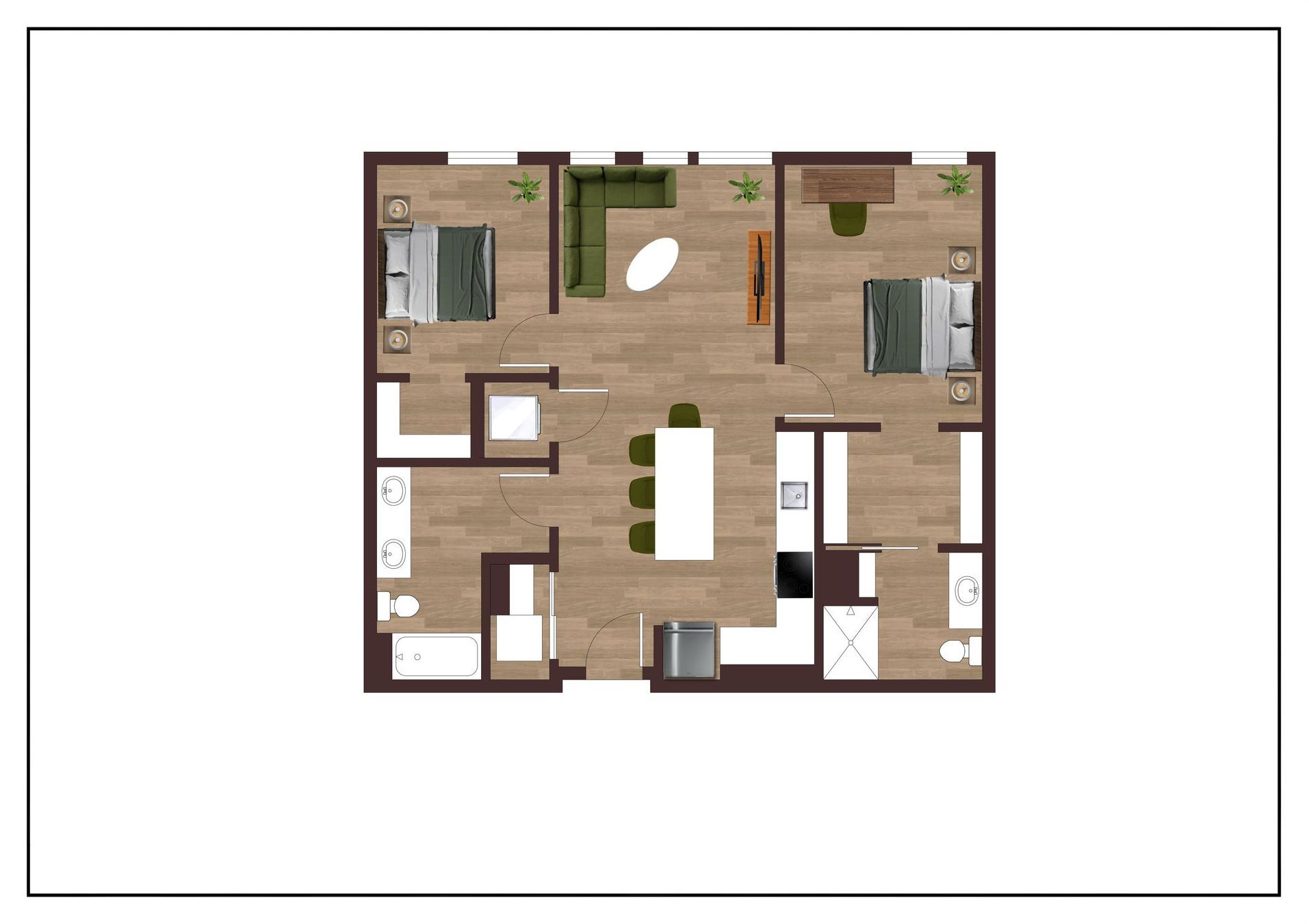 An aerial view of a floor plan of a house.