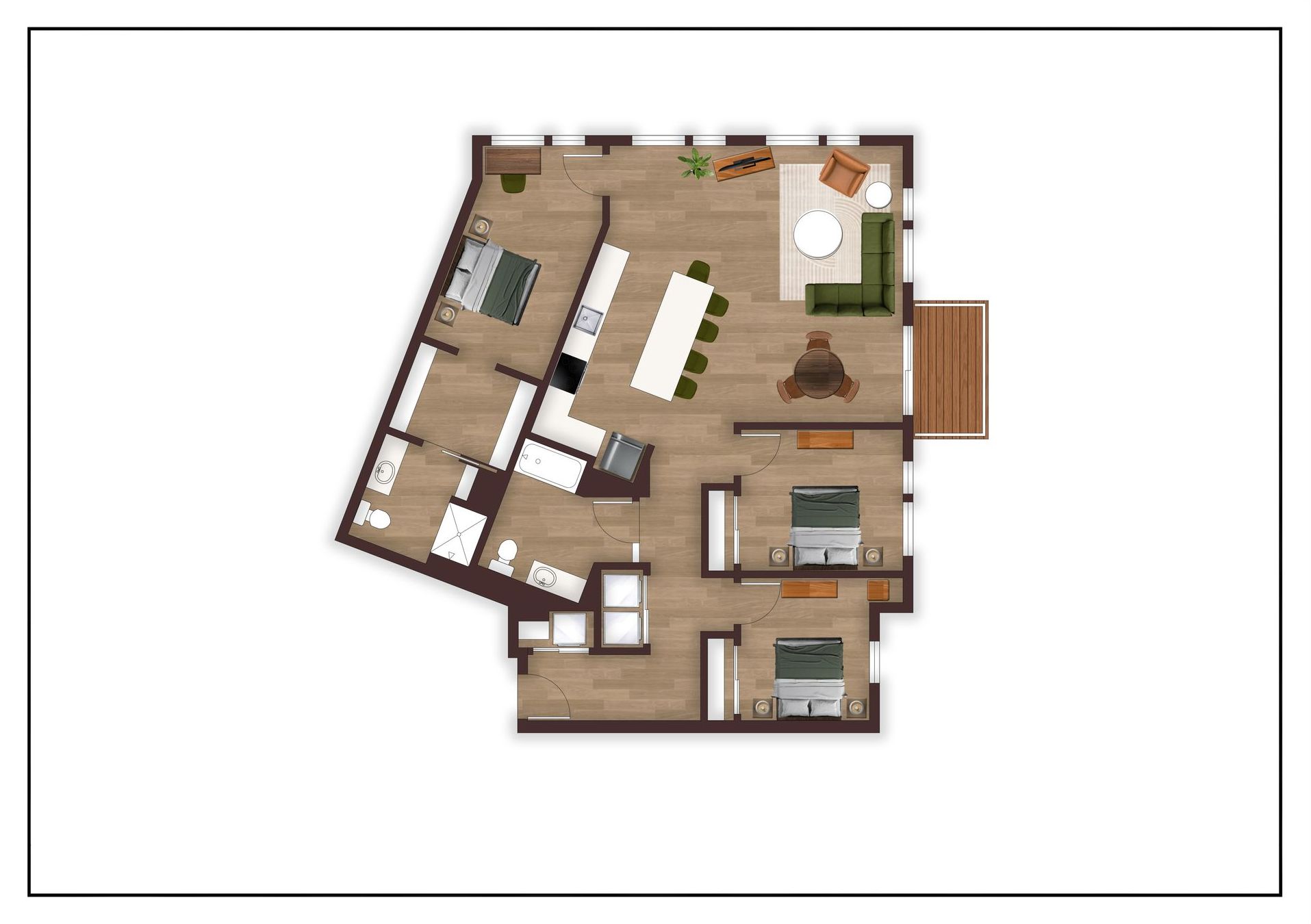 An aerial view of a floor plan of a house.