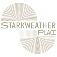 The logo for starkweather place is a circle with lines around it.