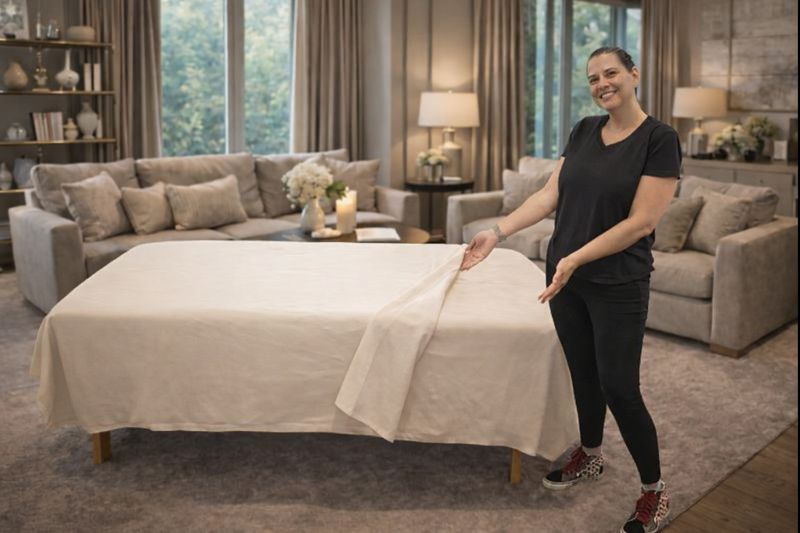 Licensed massage therapist providing professional in-home therapeutic massage in a private Las Vegas living room setting