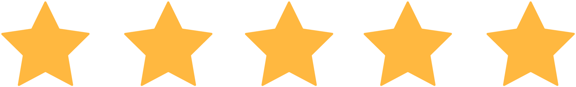 Five gold stars in a row, rating scale for excellence.