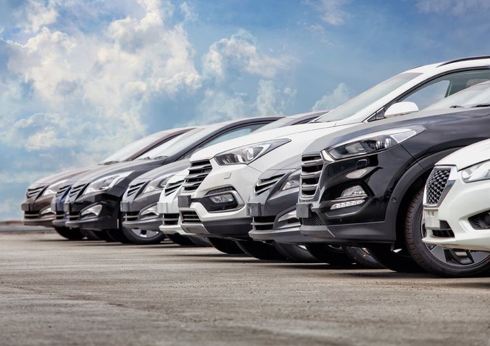 Vehicles Lined Up in a Row