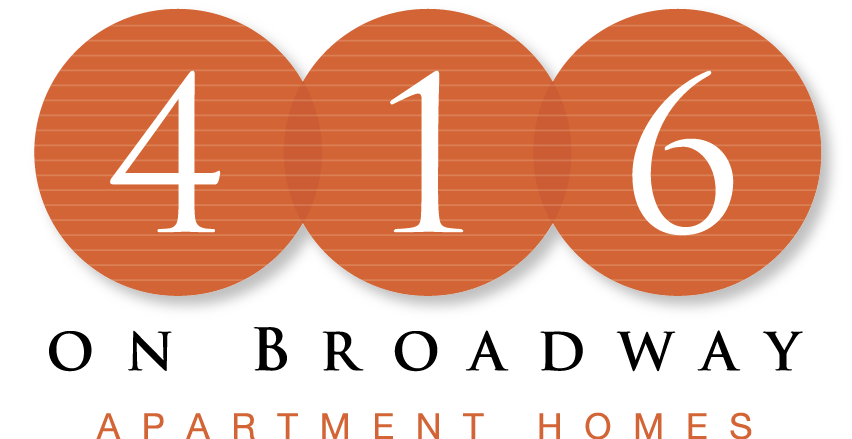 A logo for 416 on broadway apartment homes