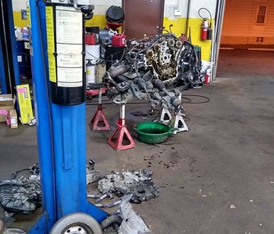 Car Engine in Mechanics Garage — Hazel Crest, IL — Top Gun Auto Repair Inc.