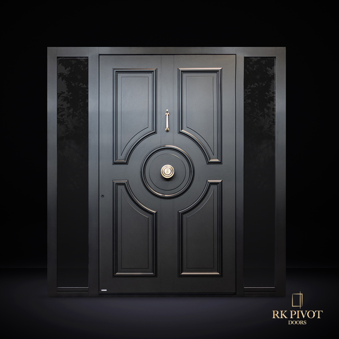 A rk pivot door with a black background
