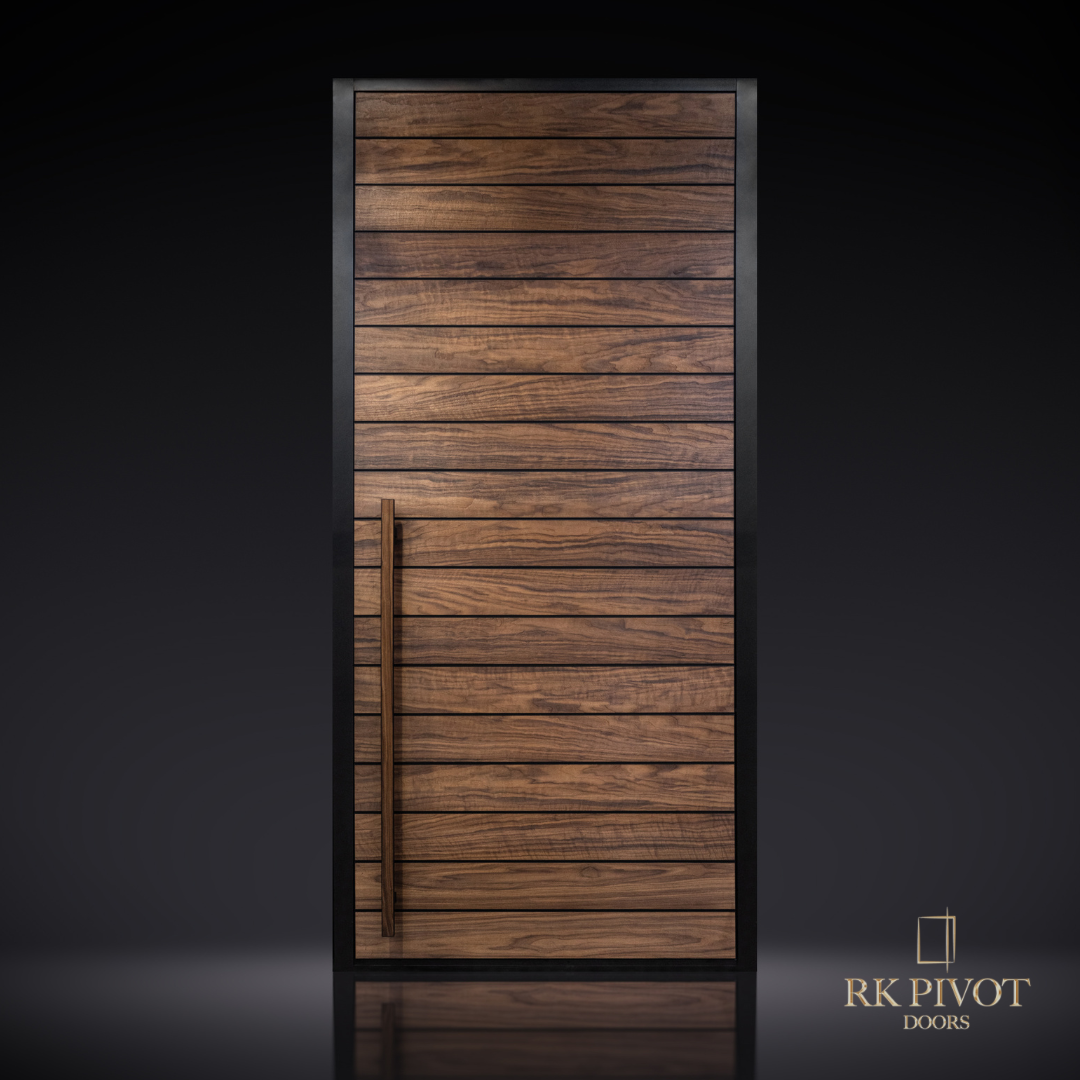 A wooden door that says rk pivot on it