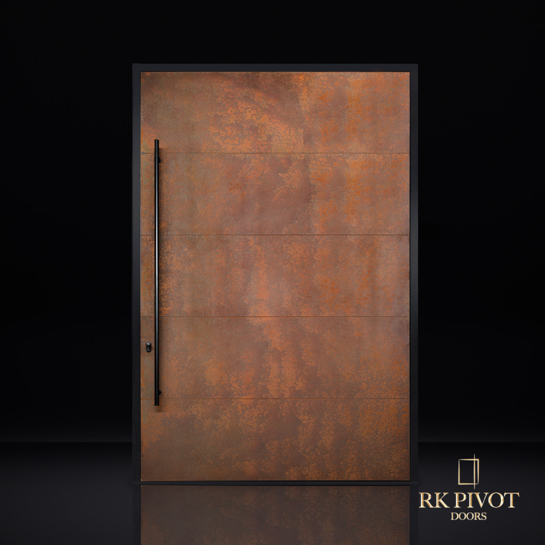 A rk pivot door with a black handle