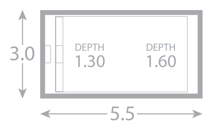 A drawing of a bathroom with a depth of 1.30 and a depth of 1.60.