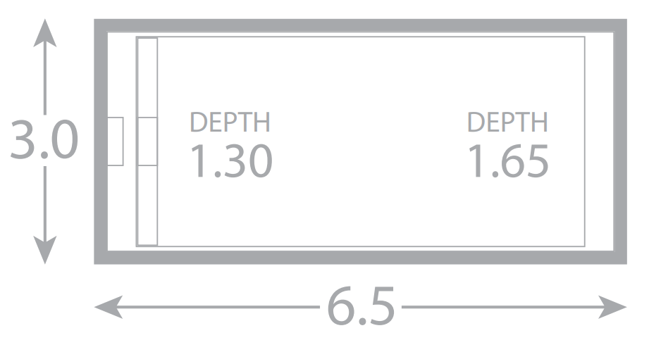 A drawing of a pool with a depth of 1.30 and a depth of 1.65.