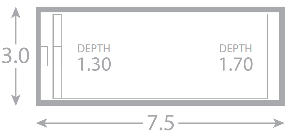 A drawing of a pool with a depth of 1.30 and a depth of 1.70.